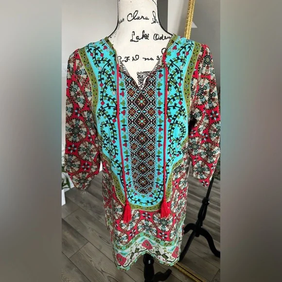 Multicolor Bohemian Tunic Dress - Picture 4 of 9